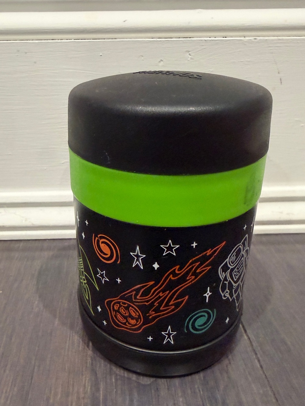 Thermos Black and Lime Green Kids Food Jar with Space Graphics Lunch Container